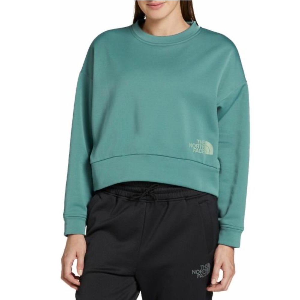 The North Face Cropped Sweatshirt Womens S Green NF0A8751 Fleece Pullover Logo